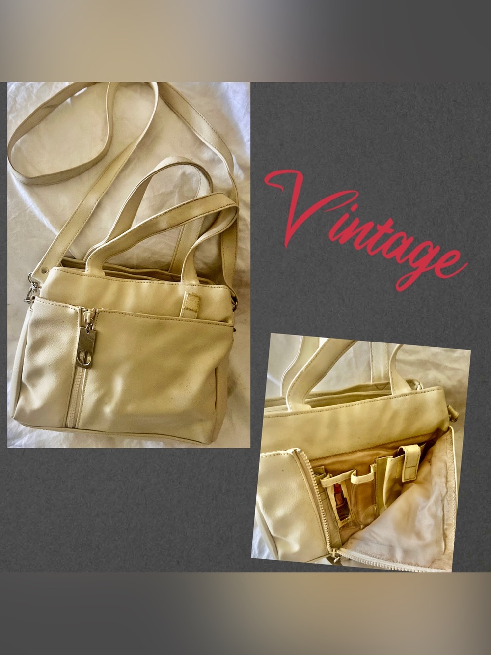 Vintage Classic Cream Crossbody Tote Bag - Versatile Everyday Purse